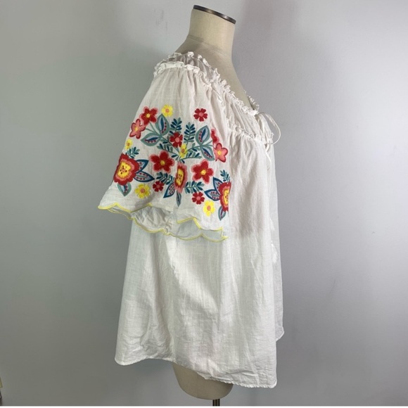 Perfectly Priscilla Embroidered Scalloped Trim Tie Front Blouse Top Size 2XL - Picture 5 of 6